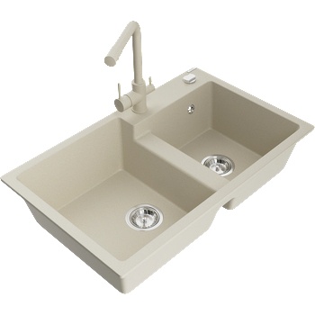 Mexen Tomas кухненска мивка от гранит с 2 отделения и кухненски смесител Duero, бежов - 6516-69-671600-69 (6516-69-671600-69)