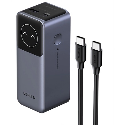 Външна батерия /power bank/ Ugreen PB724, 12 000 mAh, сива, 1x USB-A, 1x USB-C(м), 100W, кабел от USB-C(м) към USB-C(м) (35526B)