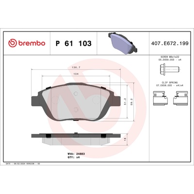 Sada brzdových platničiek, vždy 4 kusy v sade BREMBO P 61 103 (P61103)