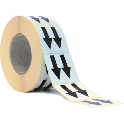 Výstrážne Etikety 60x60mm - Šípka -čierna- 500ks v 1 rolke