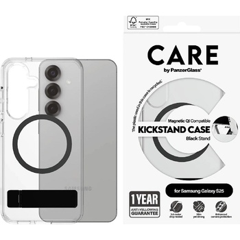 Panzer Калъф CARE - Kickstand, Galaxy S25, Black Qi, прозрачен (5715685016493)