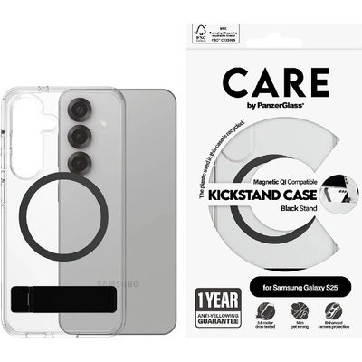 Panzer Калъф CARE - Kickstand, Galaxy S25, Black Qi, прозрачен (5715685016493)