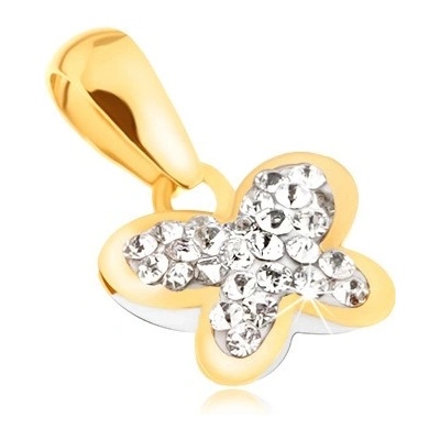 Šperky Eshop Zlatý přívěsek motýl vykládaný čirými zirkonky blyštivý obrys S1GG22.14