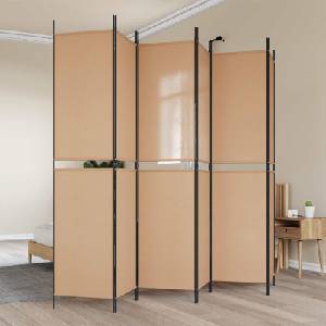 vidaXL Делител за стая с 6 панела Бежово 300 x 220 cm Текстил (42039226)