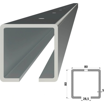C profil 80 x 80 x 5 x 2000 mm s otvory, pozinkovaný