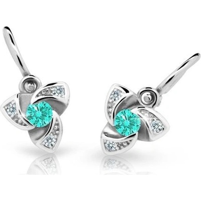 Danfil dětské náušnice C2203 z bílého zlata s kamínkem Mint Green zapínání brizura