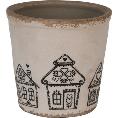 Clayre & Eef Planter 17x16 Cm Beige Ceramic Gingerbread House 17x16 cm