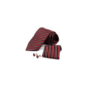 Saténová kravata s kapesníkem a manžetovými knoflíčky