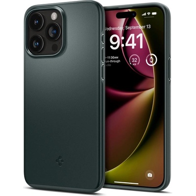 Spigen Thin Fit Case - качествен тънък матиран кейс за iPhone 15 Pro Max (зелен)