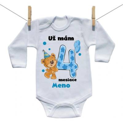 Boodyy Body s dlhým rukávom Už mám 4 mesiace s Medvedíkom a menom dieťatka Chlapec