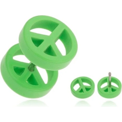 Šperky eshop falešný plug do ucha z akrylu světle zelený symbol míru PC20.27