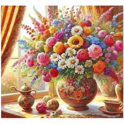Norimpex - Puzzle Diamant painting: Bouquet by the window 30x40cm - 1 - 39 piese