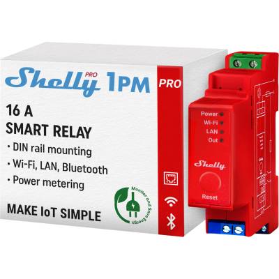 Shelly Pro 1PM | WiFi & Bluetooth Smart Relay Switch with Power Measurement| Home automation| Alexa & Google Home compatible| iOS Android App| No hub required | Wireless lighting control - 3800235268018