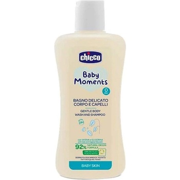 CHICCO Šampón jemný na vlasy a telo Baby Moments 92 % prírodných zložiek 200 ml