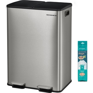 SONGMICS kitchen trash can - 2 x 30 liters - 2 compartments - including 15 trash bags - silver LTB741EZ01 (LTB741EZ01)