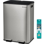SONGMICS kitchen trash can, 2 x 30 liters, 2 compartments, trash can, pedal trash can, kitchen trash can with soft close lid and inner bucket, stainless steel, including 15 trash bags, silver LTB741EZ01 (LTB74