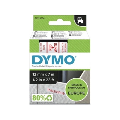 Dymo originál páska do tlačiarne štítkov, Dymo, 45015, S0720550, červený tlač/biely podklad, 7m, 12mm, D1