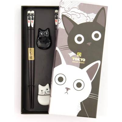 Tokyo Design Studio Dárková sada hůlek s podložkami Cat uni