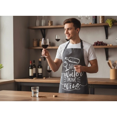 BBK Kuchyňská bavlněná zástěra WINE COUNTRY šedá/bílá 60x75 cm 100% bavlna