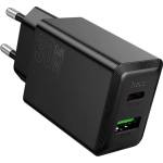 hoco. N71 мрежово зарядно устройство с USB+Type-C изход, 30 W, PD 3.0 за бързо зареждане, ЧЕРНО N71_B (N71_B)