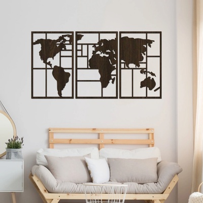 dřevo života Dřevěná mapa světa GEOMETRY Zvolte barvu dekoru: Wenge, Velikost map: 90x48