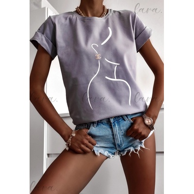 Lara Fashion Triko s krátkým rukávem Šedivé