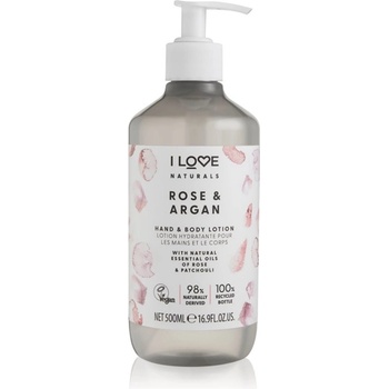 I Love Cosmetics hydratační mléko na ruce a tělo Naturals Rose & Argan (Hand & Body Lotion) 500 ml