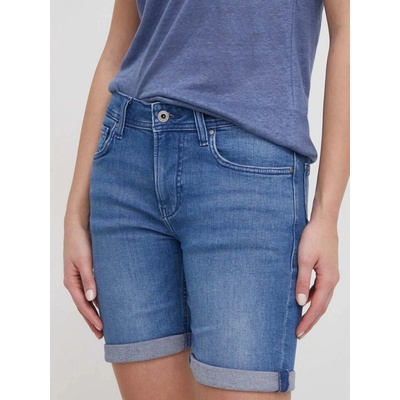 Pepe Jeans Džínové šortky dámské hladké medium waist PL801120HU6 modrá