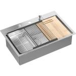 Quadron Вградена работна станция с дозатор за сапун Quadron Unique Burt, неръждаема стомана с матирана повърхност 76x49 см (MF76050BS) Мивка за вграждане
