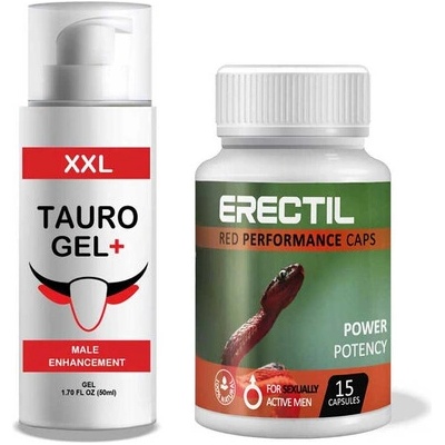 Еректил - Erectil 15 капсули за ерекция + Tauro Gel+ за увеличаване на пениса 50мл