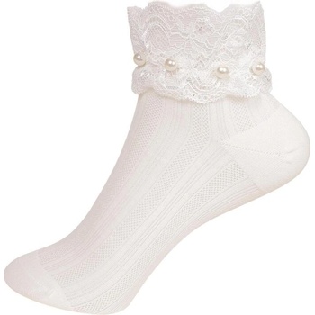 Бели дамски чорапи с перли и дантела