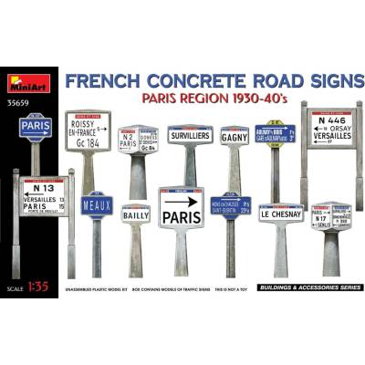 Miniart French Concrete Road Signs 1930-40's. Paris Region 1:35