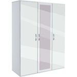 Bogdan Furniture G Трикрилен гардероб Мебели Богдан, модел BM-Ava 31 с огледало, бял гланц