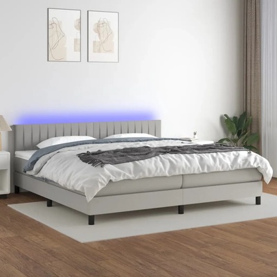 vidaXL Боксспринг легло с матрак и LED, светлосиво, 200x200 см, плат (3133341)