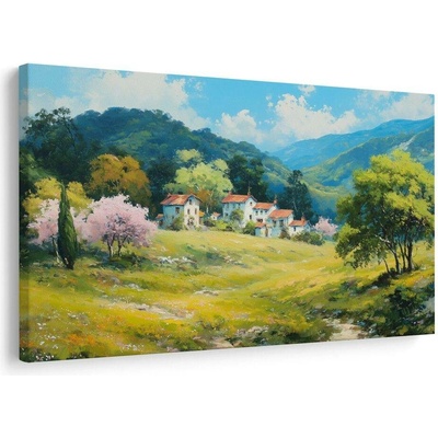 Obraz jarní krajina s vesnicí - 120x80