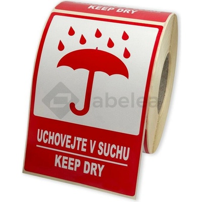 Labelea Samolepiace etikety 80x120 mm UCHOVEJTE V SUCHU / KEEP DRY, na zásielky, 500 etikiet na rolke EKZ080120UVS