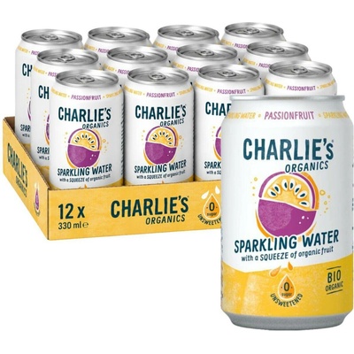 Charlie's Organics sycená pitná voda s mučenkovou šťávou 12 x 330 ml