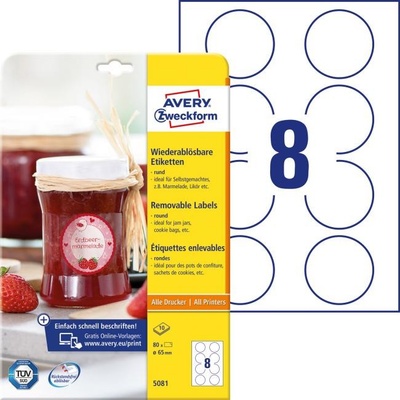 Avery-Zweckform 5081 Ø 65 mm papier biela 80 ks premiestniteľné univerzálne etikety; 5081