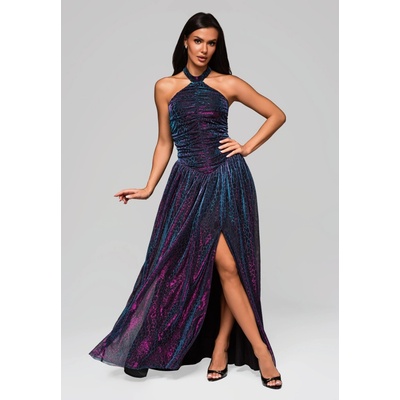 Edoti Evening dress LA-OM-DL čierna tyrkysová fuchsiová