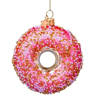 LAALU Vánoční skleněná ozdoba Donut růžový 11 cm