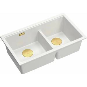 Quadron Вградена композитна мивка Quadron Logan 120, бяло-златна, 76x45 см (HQL7645U1_PVDG1_I) Мивка за вграждане