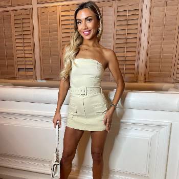 Image 1 of AX Paris Гащеризон AX Paris Stretch Cotton Strapless Belted Skort Playsuit - Stone