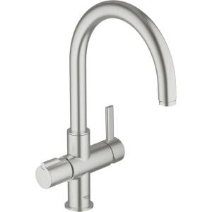 GROHE Кухненски смесител Grohe Red Duo, матиран хром, Supersteel, едноръкохватков, извит чучур (30033DC0)