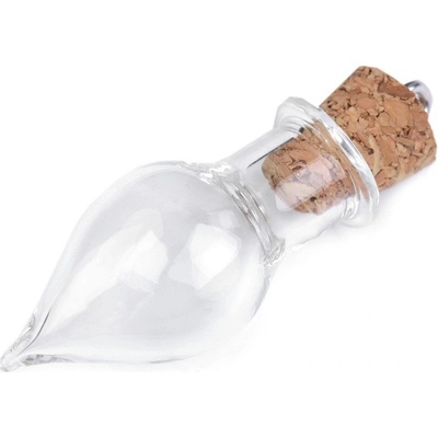 Prima-obchod Skleněný přívěsek lahvička s korkem 13x37 mm kapka, barva transparent