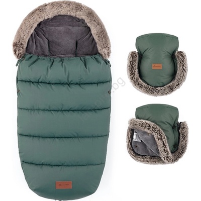 Petite&Mars - КОМПЛЕКТ детски конверт 4 в 1 comfy + муфове за количка furry хаки (ag1023)