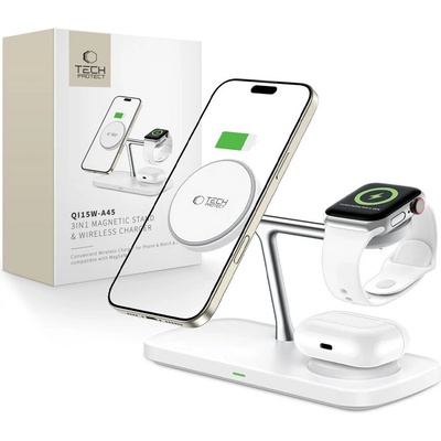 Зарядна станция 3в1 15W за iOS и Android устройства от Tech Protect A45 - Черна (5906302375615)