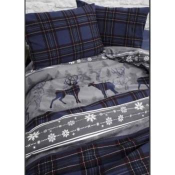 Двоен спален комплект с Коледни мотиви в синьо бархетна материя (First Choice Double Duvet Cover Set Happiness Blue)