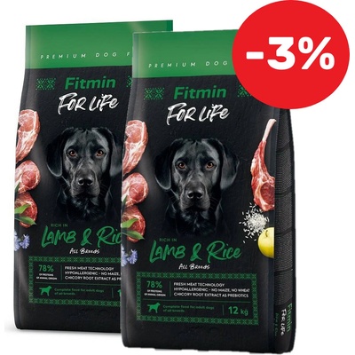 Fitmin dog For Life Adult Lamb & Rice 2 x 12 kg