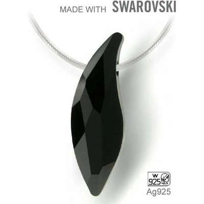 Swarovski Elements Stříbrný náhrdelník visací černá slza, kapka, lístek 34255.1 Jet