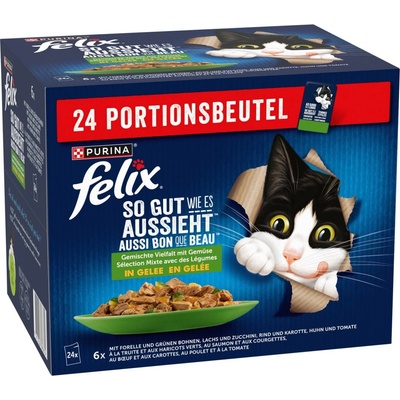 Felix Fantastic So gut... hovězí a mrkev, kuřecí a rajčata, losos a cuketa, pstruh a zelené fazole 48 x 85 g